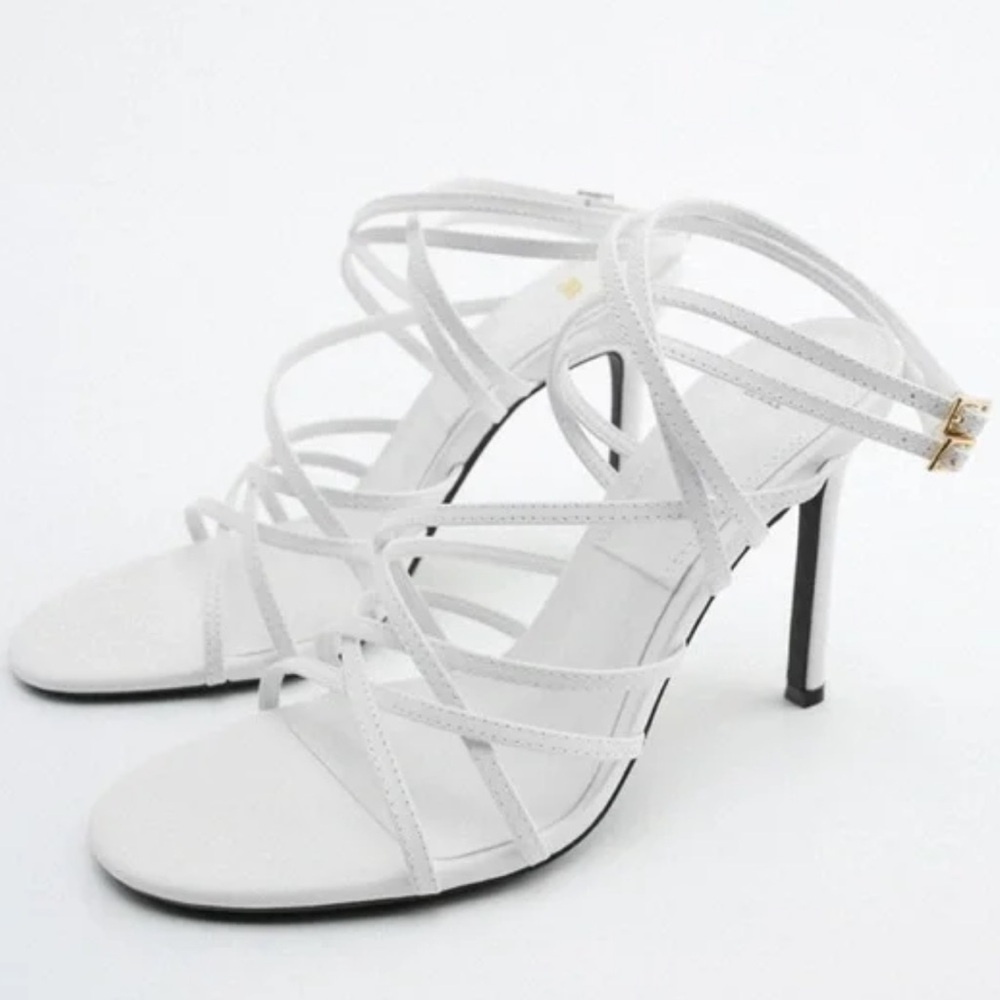 Zara white leather strappy heels size 6 (36) NWOT
